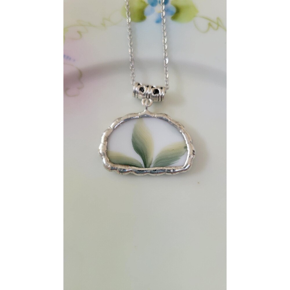Botanical Porcelain Shard Necklace, Hand Painted Leaf China Jewelry